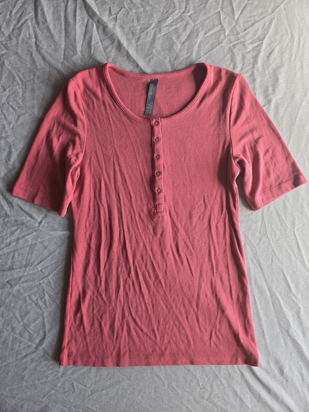 Mondetta Coral Short Sleeve Ribbed Henley Tee - Size S